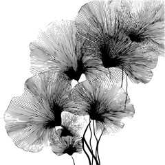 Poster - Elegant floral arrangement featuring detailed line work of stylized flowers in black and white design
