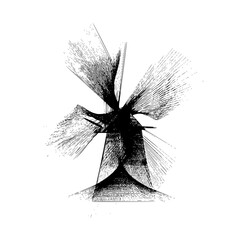 Poster - Abstract black and white drawing featuring radiating lines and geometric shapes in a dynamic composition