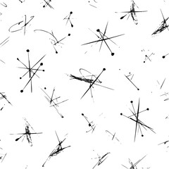 Poster - Seamless pattern with abstract black lines, dots and shapes on a white background in a chaotic arrangement