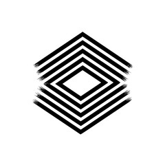 Poster - Black geometric diamond pattern with brush stroke edges on a white background design element image