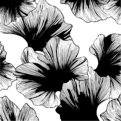 Poster - Monochrome ginkgo biloba leaves in a seamless pattern with detailed line work and bold contrast design