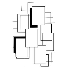 Poster - Abstract composition of overlapping squares and rectangles with black and white contrast design art