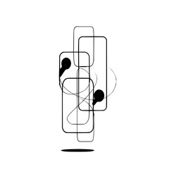 Poster - Abstract design featuring overlapping rounded rectangles with black circles and curved lines art piece