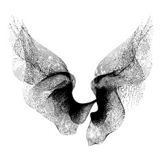 Poster - Abstract monochrome illustration of two faces about to kiss with intricate line work and shading
