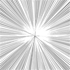Poster - Illustration of a radial zoom effect with black lines converging towards a central point on white background
