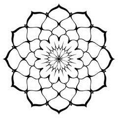 Poster - Detailed black and white mandala illustration featuring intricate floral and geometric elements design art