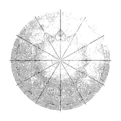 Poster - Circular graphic design featuring geometric patterns and radial lines in black and white style art design