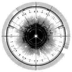 Poster - Circular design featuring radial lines and concentric circles with detailed markings around edge