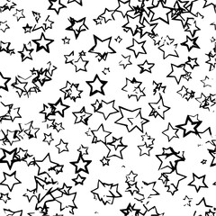 Poster - Scattered star shapes with rough edges in black and white creating a chaotic celestial pattern design