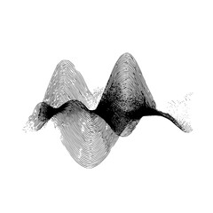 Poster - Abstract black and white illustration of wavy lines forming a mountain range with varying density