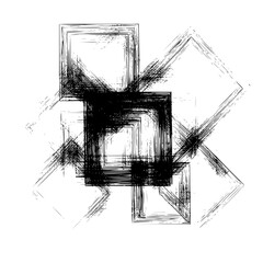 Poster - Abstract composition of overlapping squares with rough black brush strokes creating a dynamic design