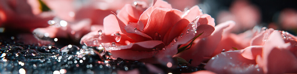 Poster - Pink Rose Blossom with Water Droplets