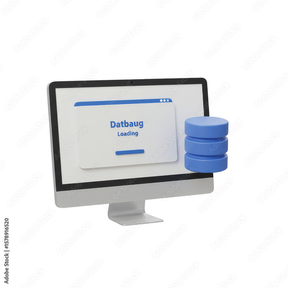 Database Computer 3D Data Server and Cloud Storage on Transparent Background