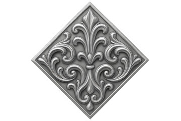Poster - Metallic diamond-shaped decoration with embossed floral pattern and a prominent fleur-de-lis motif, isolated on transparent background