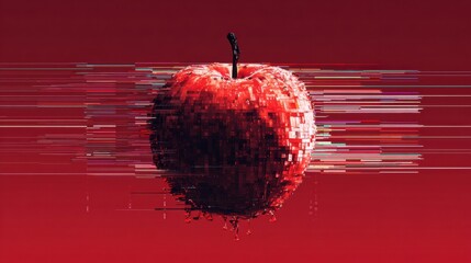 Aufkleber - Creative Red Apple With Pixel Glitch Effect and Text Space Above on Vibrant Red Background