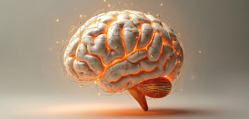 Poster - Illustration of glowing brain, neural connections. Modern digital art, representing concept learning, intelligence, ai, science, future tech, innovation. Ideal for educational, tech, medical
