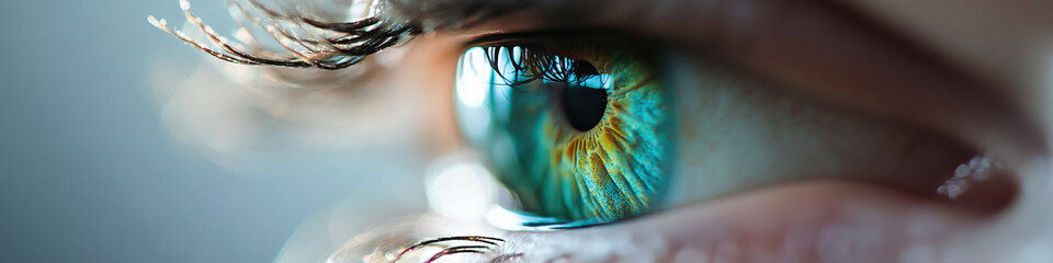 Poster - Close-up Photograph of a Human Eye with Blue and Green Iris