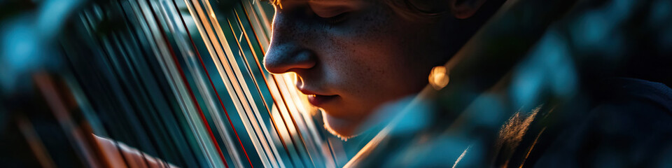 Poster - Close-up of Person's Face and Harp Strings