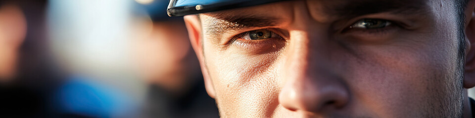 Poster - Close-up Portrait: Man's Face and Helmet