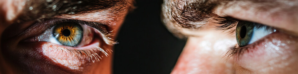 Poster - Close-up Image of Two Male Eyes with Different Iris Colors
