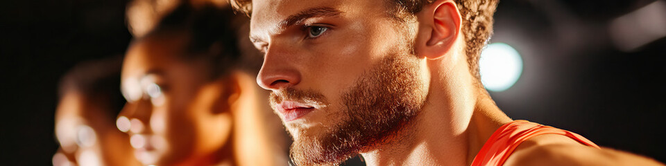 Poster - Close-up Portrait of a Man in an Orange Athletic Top