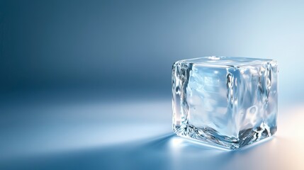 Poster - Single ice cube on blue background.