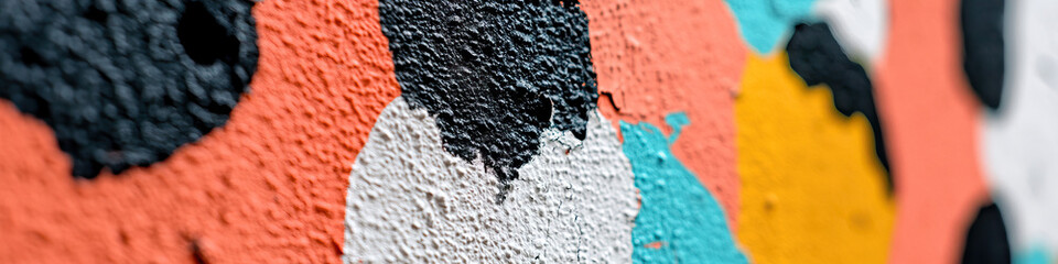 Poster - Abstract Painted Wall Texture with Coral, Black, White, Teal, and Gold Accents
