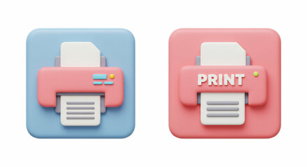 Poster - Two printer icons left is light blue right is pink both display paper output and printing one with PRINT text