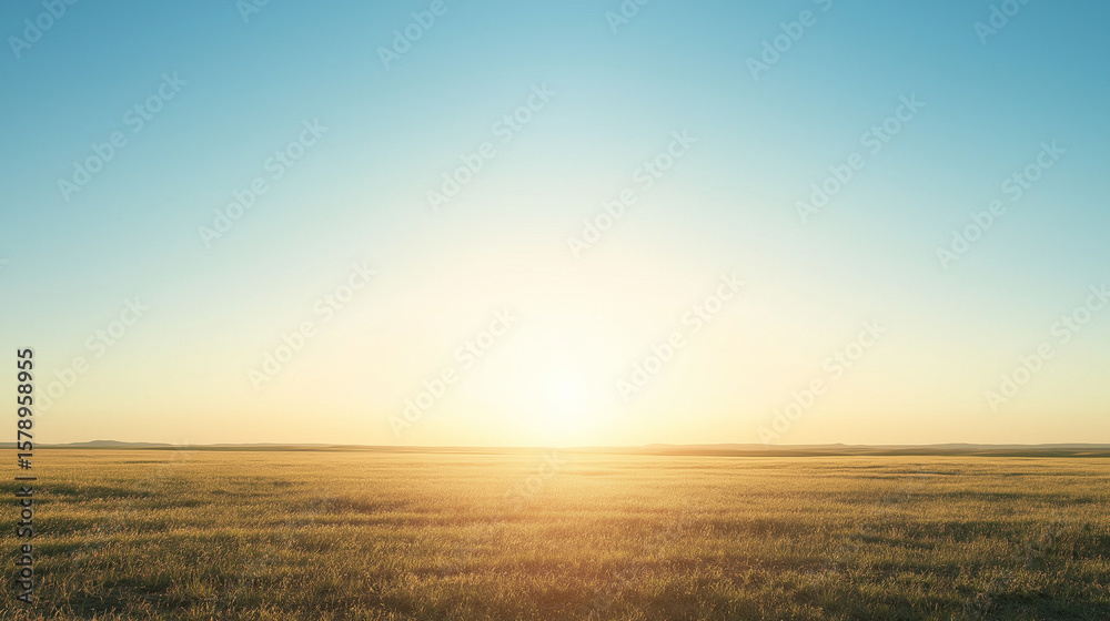 Golden field at sunrise with clear blue sky Stock Photo | Adobe Stock