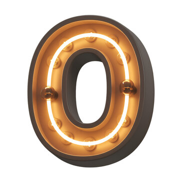 Retro O Alphabet Letter with Glowing Lights on Transparent Background