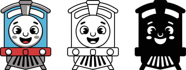 Poster - Cute train vector illustration cartoon trains for kids coloring pages train character design locomotive art