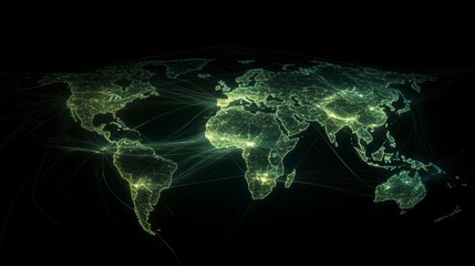 Poster - Glowing world map depicting global connections and networks.