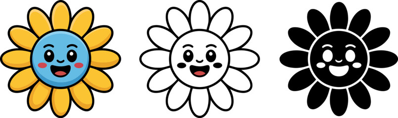 Poster - Cute sunflower cartoon vector illustration drawing icon graphic design template for kids and children art