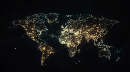 Poster - Global network connections visualized as a luminous world map with interconnected nodes representing cities and communication lines.