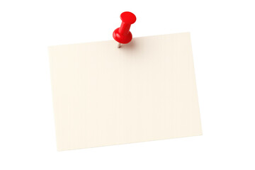 Fototapete - Blank white note attached to a transparent background with a red push pin, creating a space for customized messages or reminders