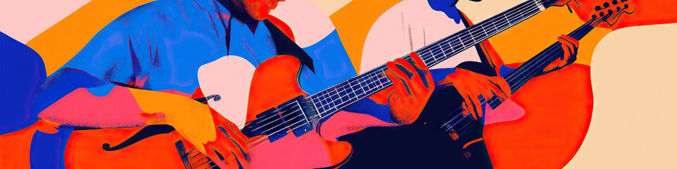 Poster - Abstract Illustration of Two Guitarists Playing
