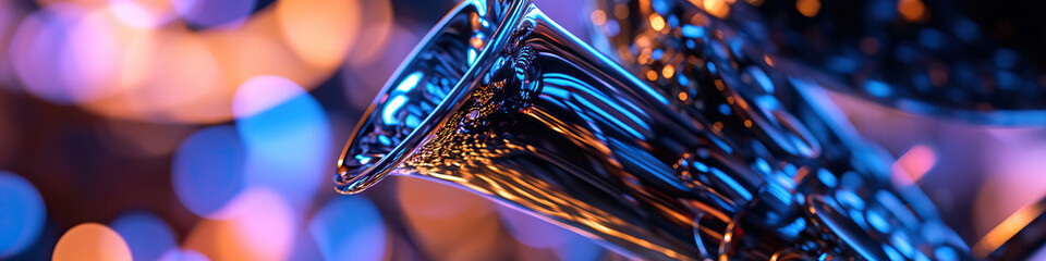 Poster - Saxophone Bell and Body Detail with Blurred Background Lighting
