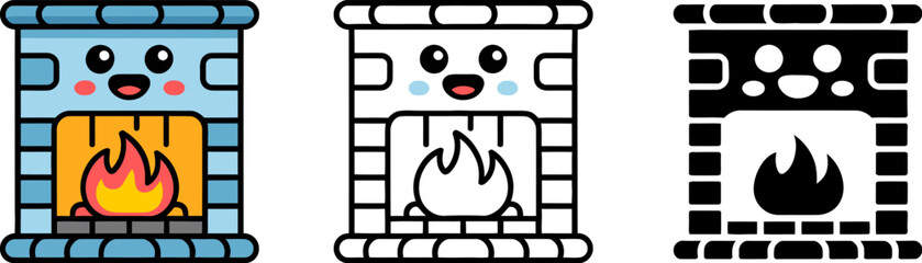 Poster - Cute fireplace vector illustration, fireplace icon, kawaii fireplace, cartoon fireplace, fireplace clip art
