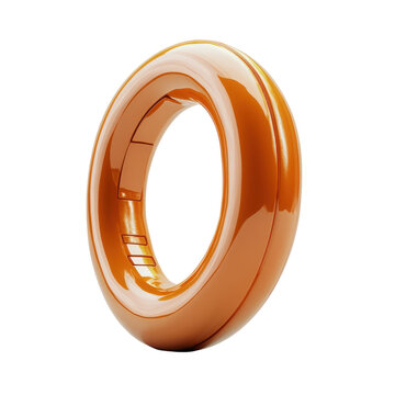 Glossy Caramel Ring Floating on Black 3D Render Object Design Element on transparent background