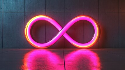 Poster - Glowing neon infinity symbol on dark background.