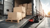 Truck unloading boxes onto ramp