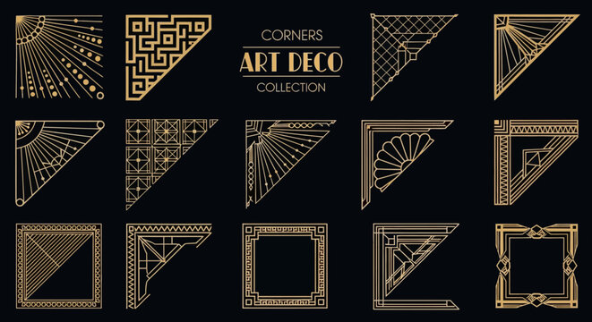 Art Deco Corner Elements Geometric Decorative Vector Set for Graphic Design and Vintage Style Projects