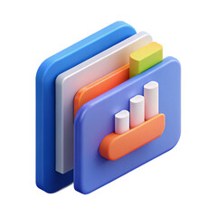 Leinwandbilder - Graph Icon with Blue Base, White Columns, and Orange Accent on a Transparent Background for Data Analysis and Visualization