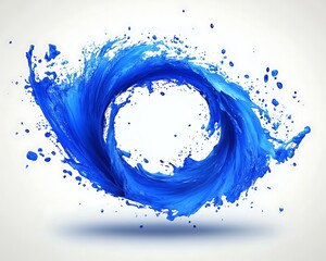 Poster - A swirl of vibrant blue liquid with splashing droplets is displayed