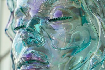 Poster - Glass art piece shaped like a human face, showing transparency and iridescent colors