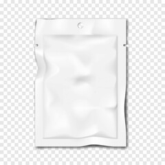 Wall Mural - white blank tear notch rectangle sachet pouch with hanging hole. realistic 3d vector mockup. plastic