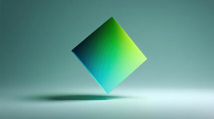 Poster - A smooth, gradient-colored cube appears to float above a flat surface, casting a soft shadow against a minimalist, muted teal background, AI computer set