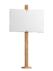 Fototapete - Isolated image of a blank white sign attached to a wooden post against a black background
