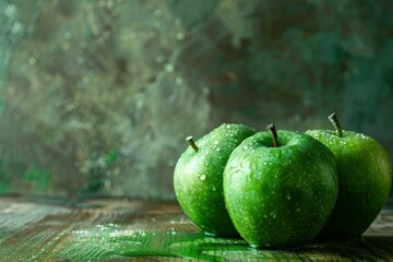 Poster - Ripe green apples with water droplets, creating a fresh and healthy image
