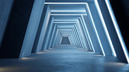 Poster - Futuristic Neon Corridor: A 3D Render of an Abstract Blue-lit Tunnel